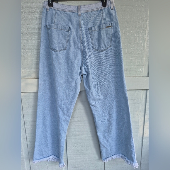 ACR Women's 14 Wide Leg Frayed Hem Light Wash 2 Tone Denim Jeans Hippie Boho - Picture 5 of 5
